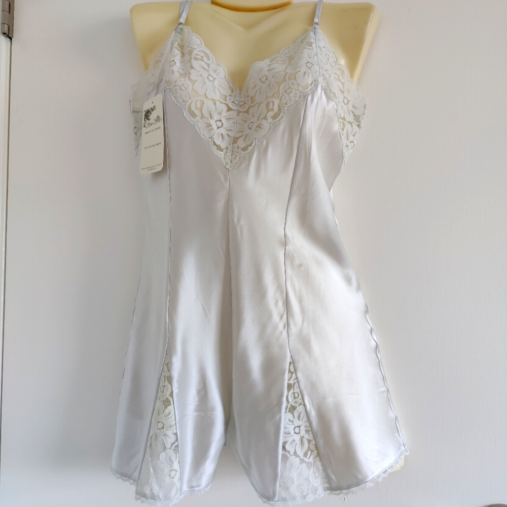 NWT Silk Lingerie Romper | Satin Bodysuit/Playsuit- Gray